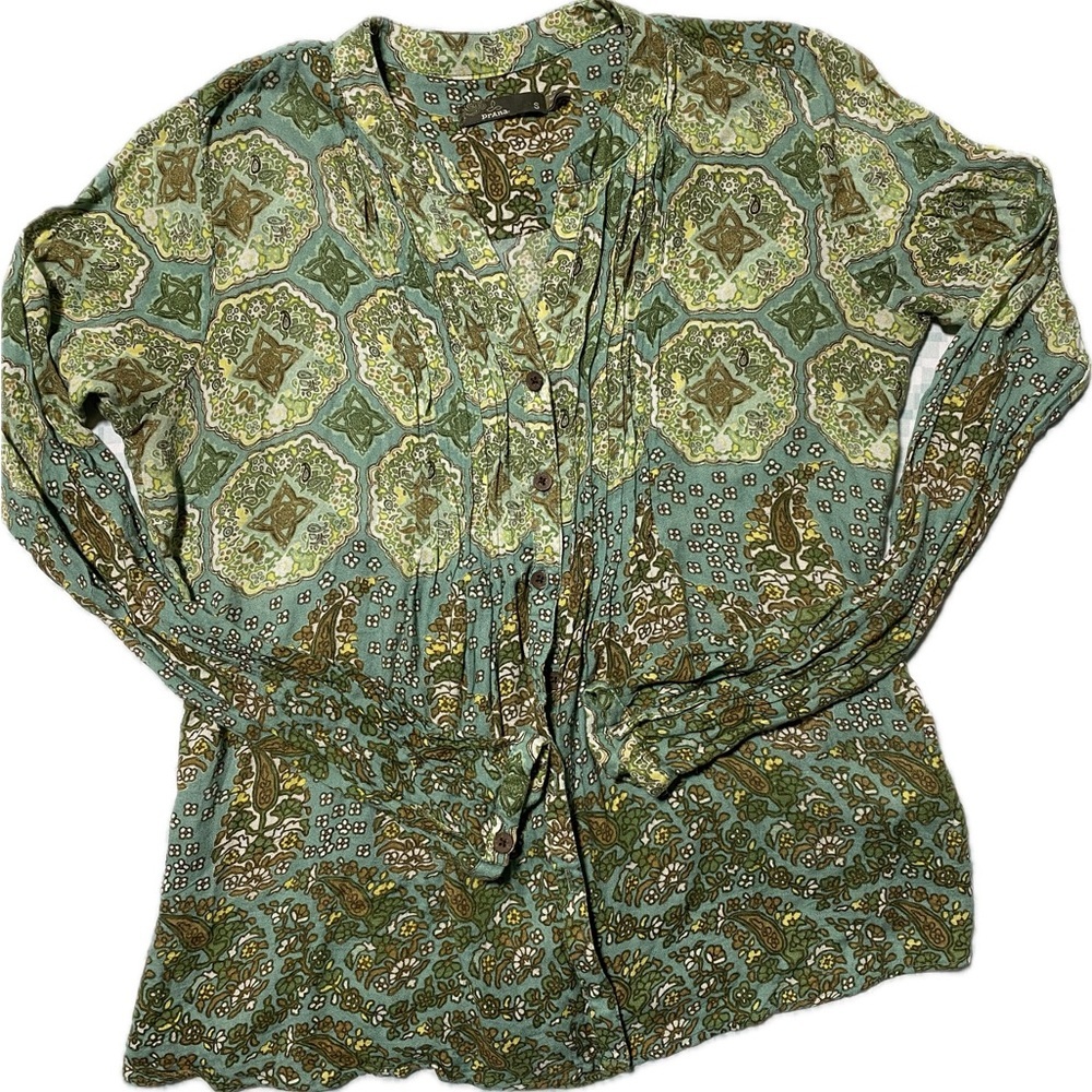 Peana Light Blue Green Paisley Button-Front Women’s Blouse